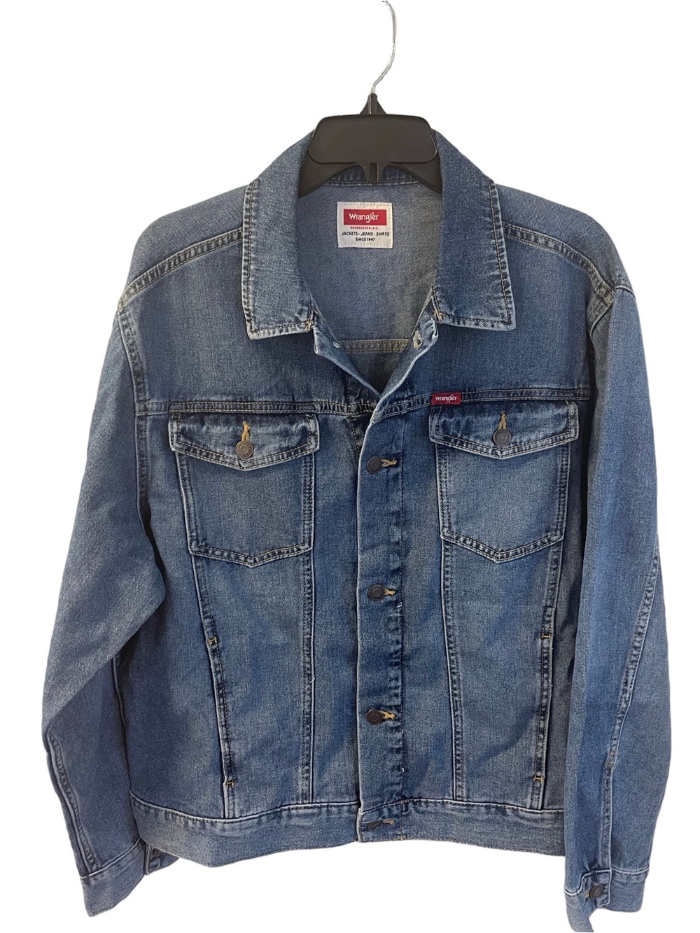 Authentic Wrangler Men’s Denim Jean Jacket Trucker Biker Cowboy Sz L New